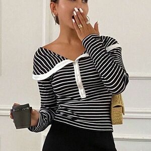 Black and White Striped Women's Top